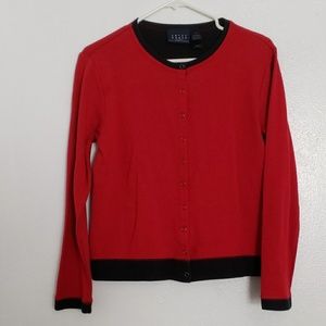 Crazy Horse (by Liz Claiborne) Women’s Small Red & Blck Snap Button Cardigan EUC
